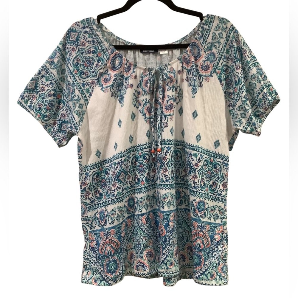 Basic Editions Multicolor Stretch Boho Blouse Size XL